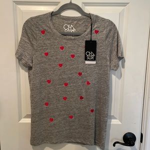 Chaser tee - gray with red hearts on front. Medium. NWT
